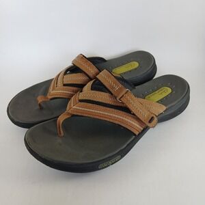 Clarks Wave Walk Comfort Flip Flop Thong Sandals Brown Straps Women's Size 10